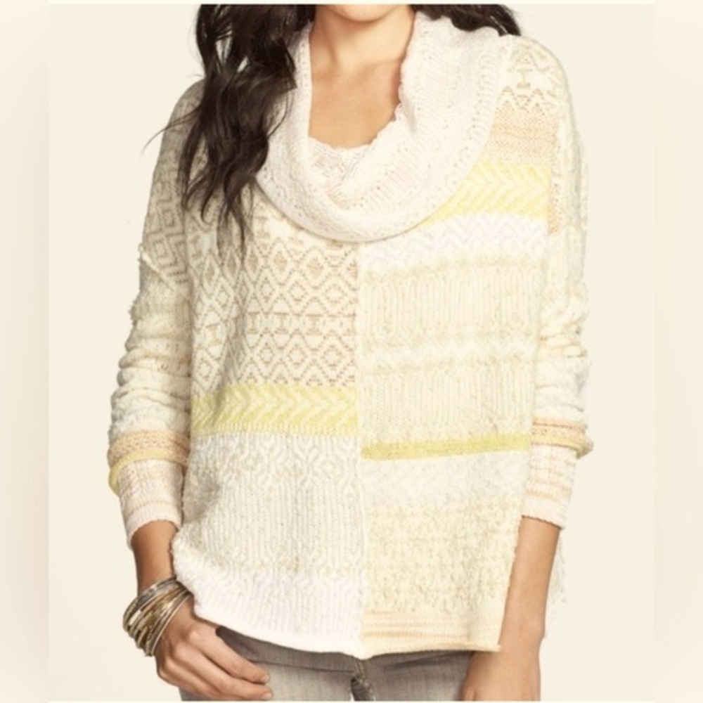 Free People Favorite Patchwork Cowl Pullover Swea… - image 1